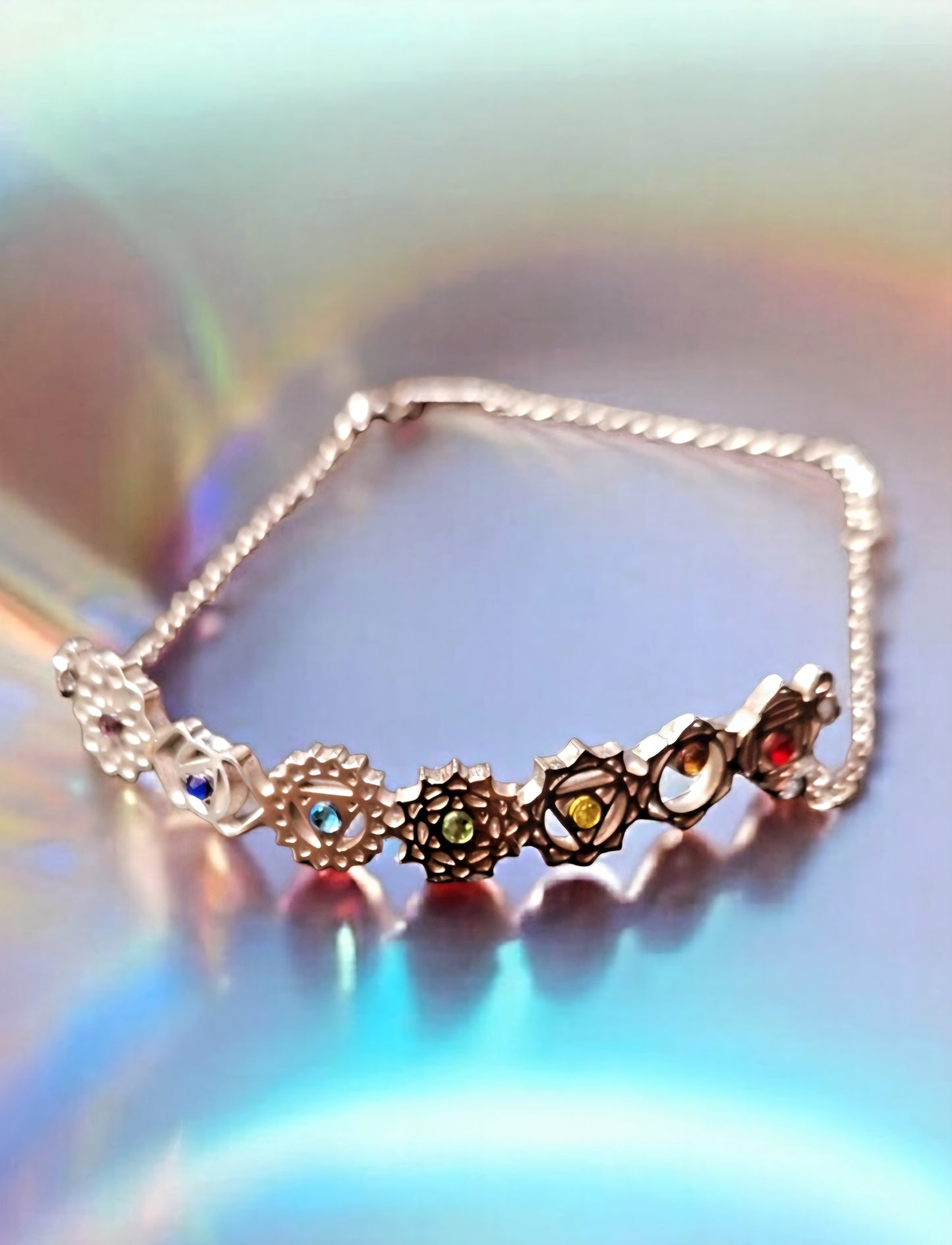 Bracelet Sept Chakras 7 chakras en Acier Inoxydable – Zirconiums Colorés, Harmonie et Énergie