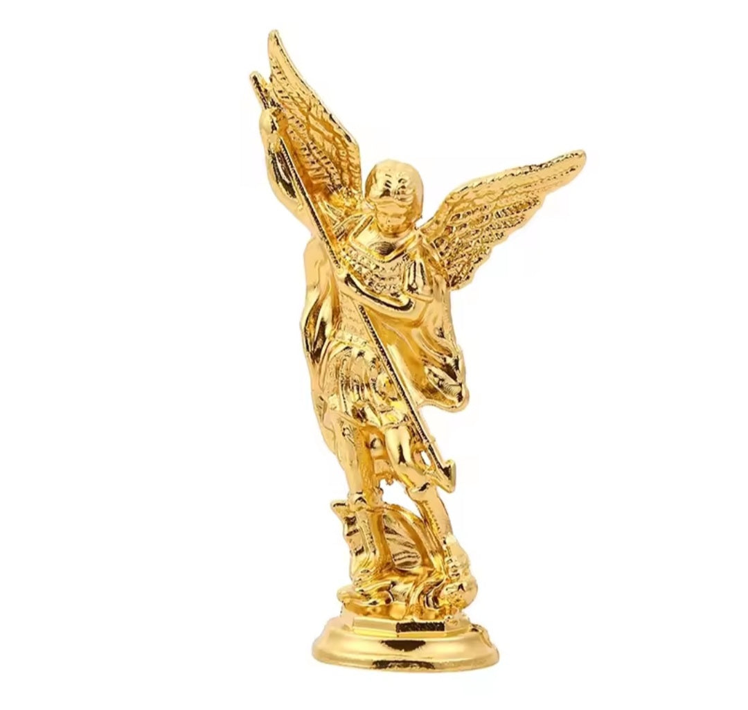Figurine Saint Michel Archange – Statuette chrétienne de Protection en Métal Doré (8 cm)