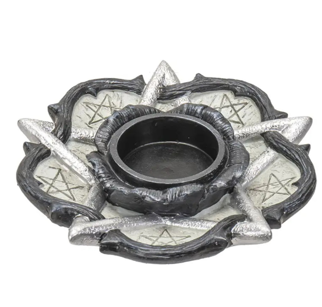 Bougeoir/ Porte-bougie Pentagramme – Rose Noire Mystique pour Rituels et Méditation