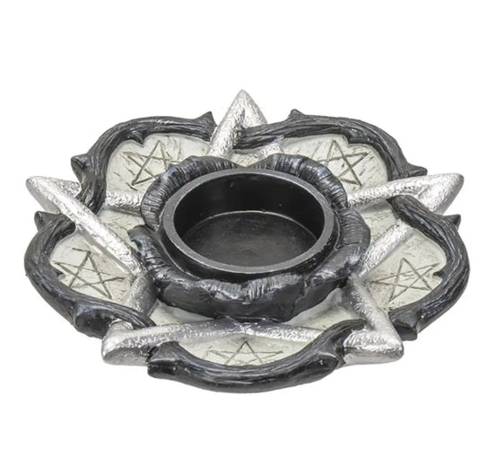Bougeoir/ Porte-bougie Pentagramme – Rose Noire Mystique pour Rituels et Méditation