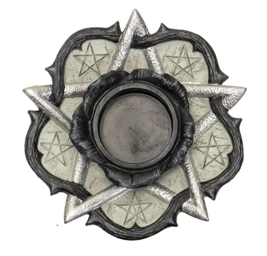 Bougeoir/ Porte-bougie Pentagramme – Rose Noire Mystique pour Rituels et Méditation