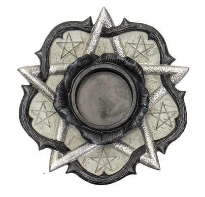 Bougeoir/ Porte-bougie Pentagramme – Rose Noire Mystique pour Rituels et Méditation