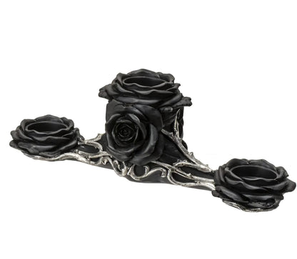 Bougeoir Gothique Triple Tea Light – Rose Noire & Racines Argentées
