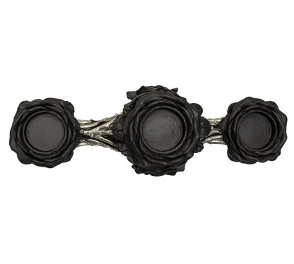 Bougeoir Gothique Triple Tea Light – Rose Noire & Racines Argentées