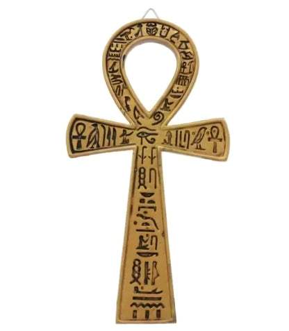 Croix de Ankh égyptienne dorée en résine – Décoration murale 18 x 9,5 cm – Protection ésotérique maison