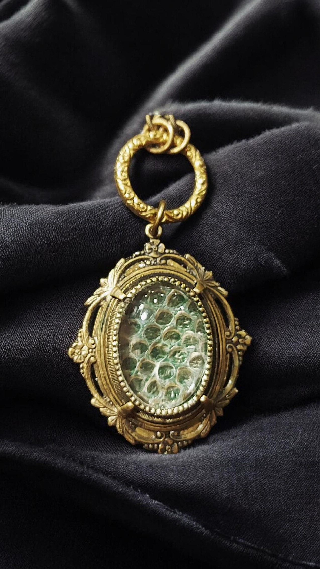 Talisman Sautoir en Laiton Antique & Véritable Mue de Serpent