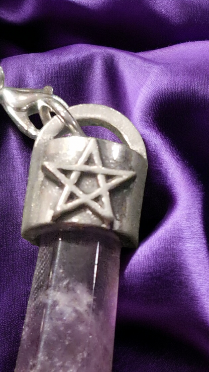 Pendule améthyste et étain pentagramme sculpté - création artisanale - pièces uniques - livré dans sa boîte cadeau