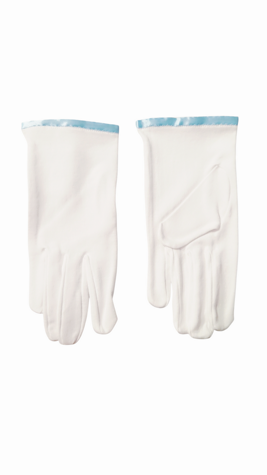...Gants maçonniques blancs liseré satin bleu ciel
