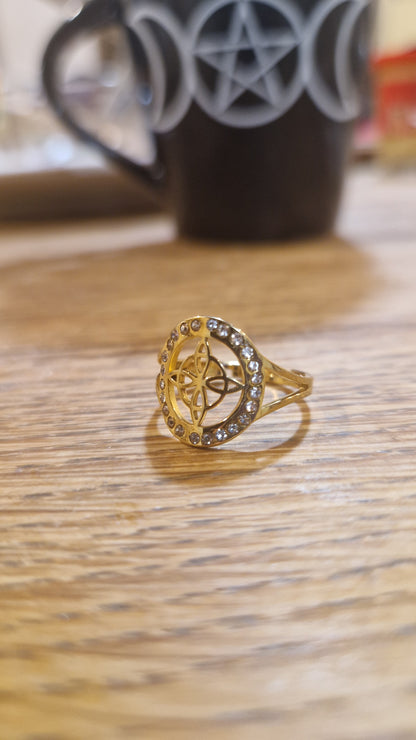 Bague talisman noeud de sorcière réglable - acier inoxydable doré or