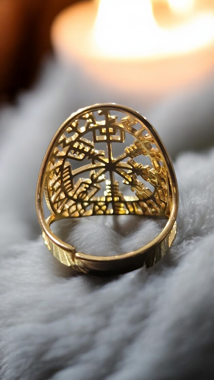 Bague réglable talisman Vegvisir boussole Viking nordique - acier inoxydable or ou argent