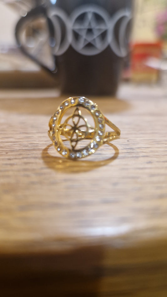 Bague talisman noeud de sorcière réglable - acier inoxydable doré or
