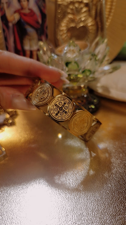 Bracelet Talisman Saint Benoit catholique acier inoxydable bijou rituel protection