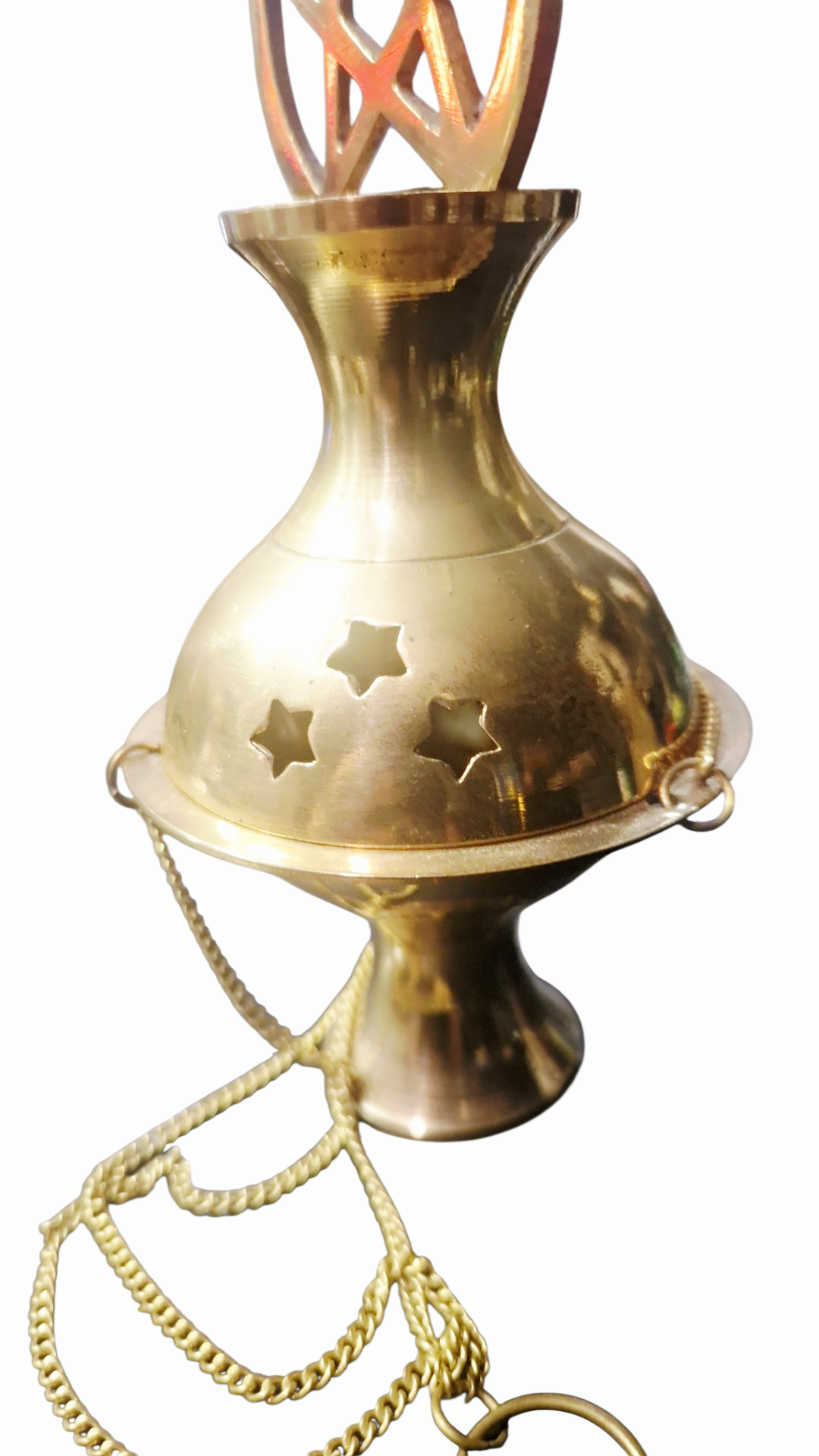 Encensoir suspendu Rituel en Laiton avec Triple Chaîne – Pentagramme & Étoiles – 16 cm purification cones d'encens et résines naturelles