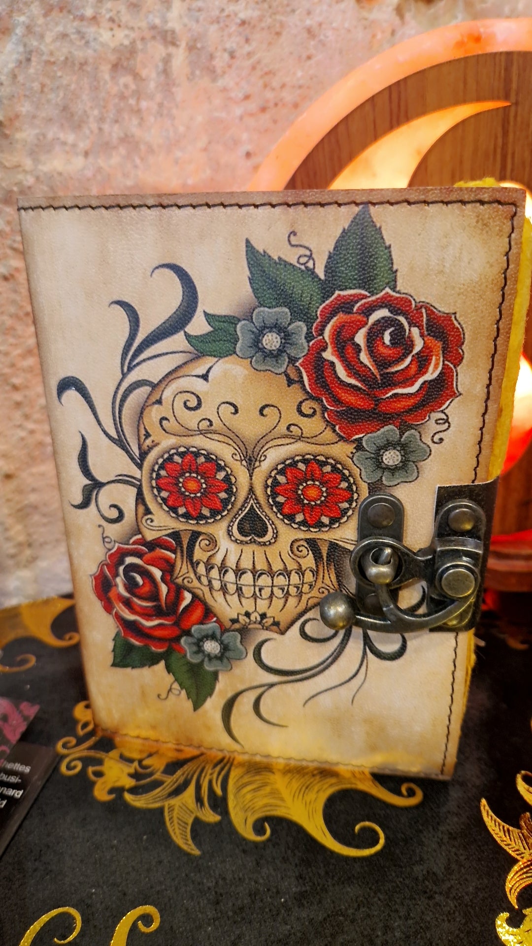 Grimoire en cuir véritable Calavera — Livre des Ombres & Culte des Ancêtres