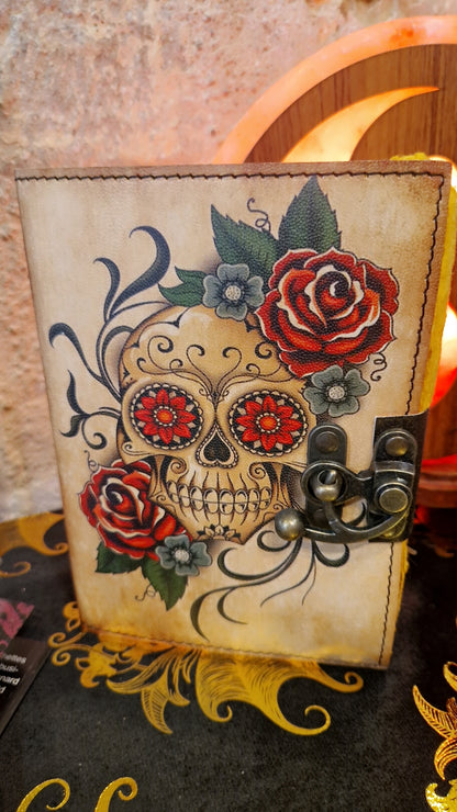 Grimoire en cuir véritable Calavera — Livre des Ombres & Culte des Ancêtres