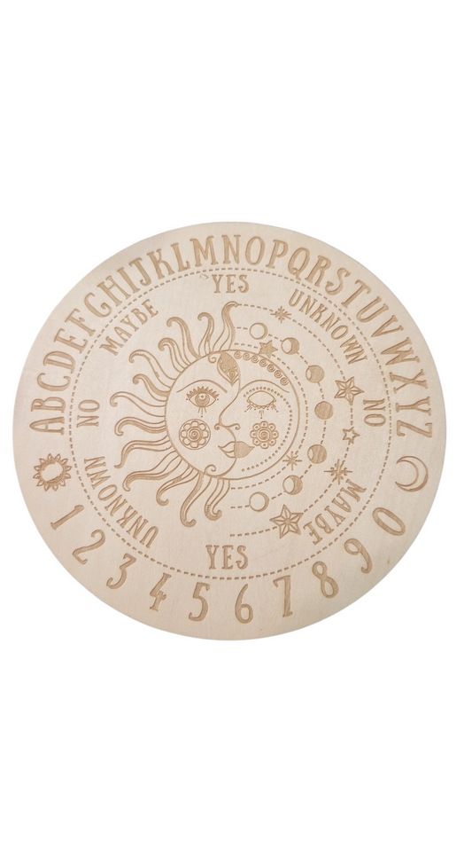 Planche à pendule ronde en bois - Soleil Lune 15 cm