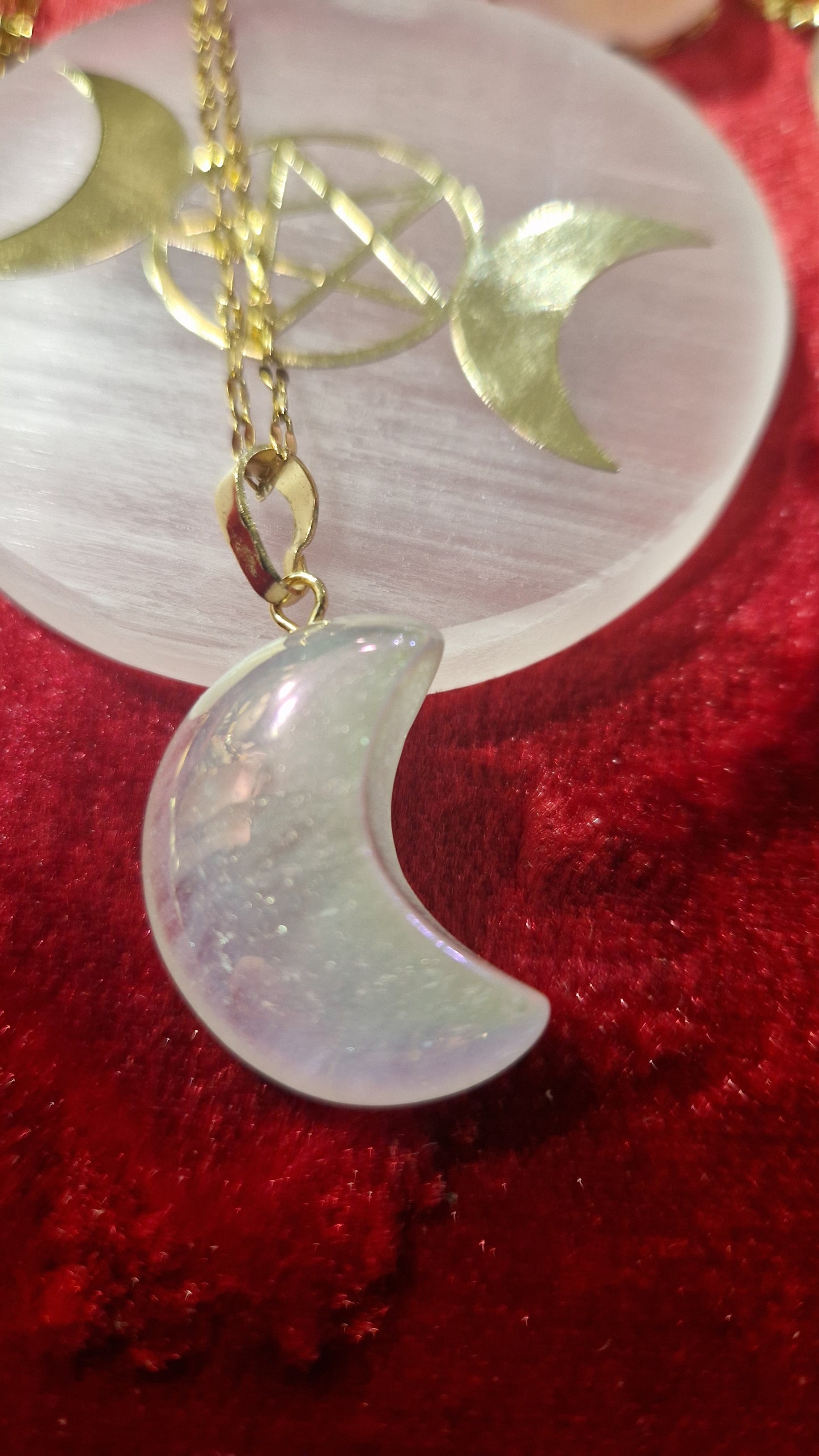 Collier lune en pierre quartz aura angel chaine acier inoxydable ras du cou