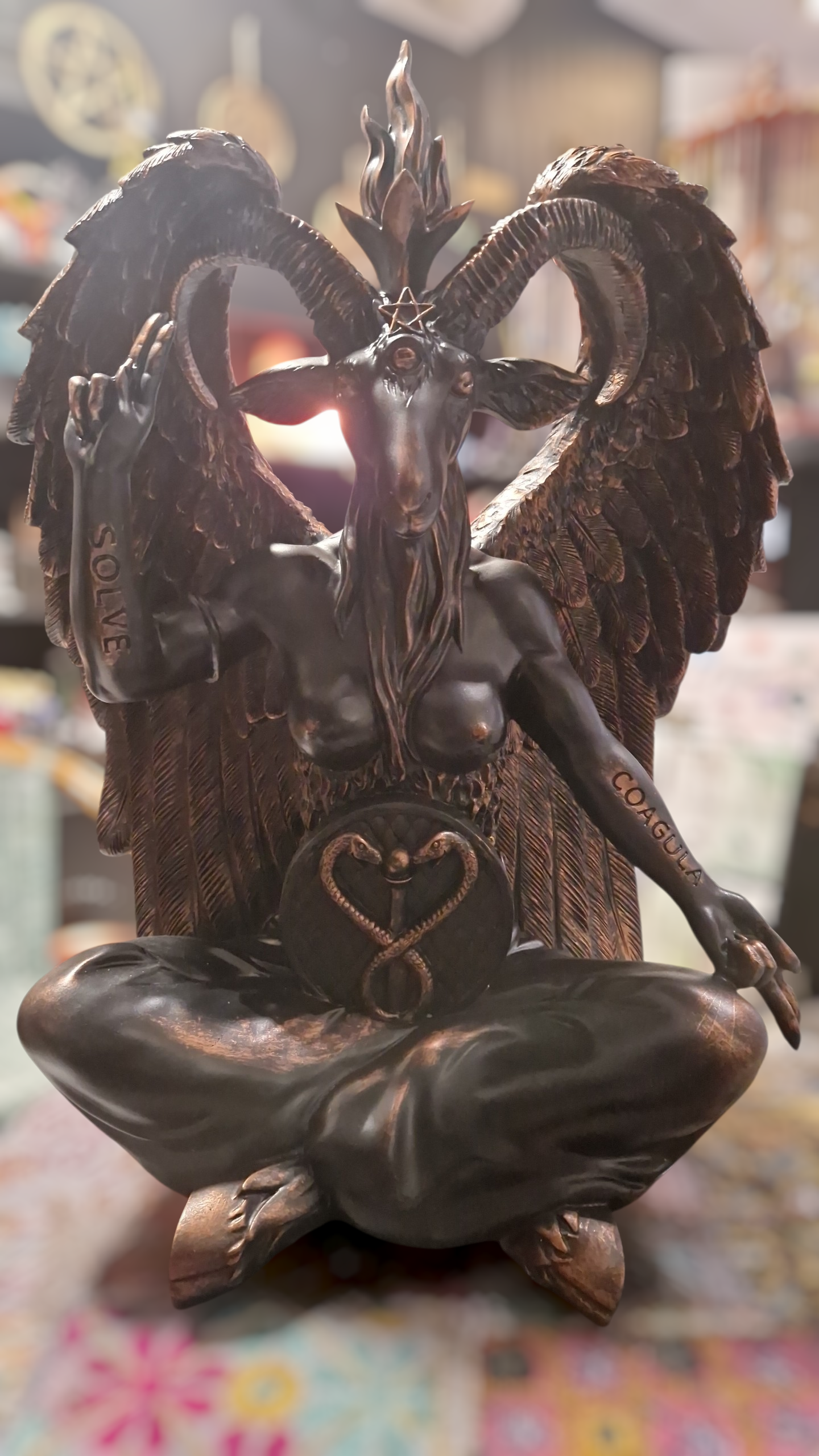Statue Baphomet 61 cm – Grande statue ésotérique en bronze patiné. RETRAIT EN BOUTIQUE UNIQUEMENT