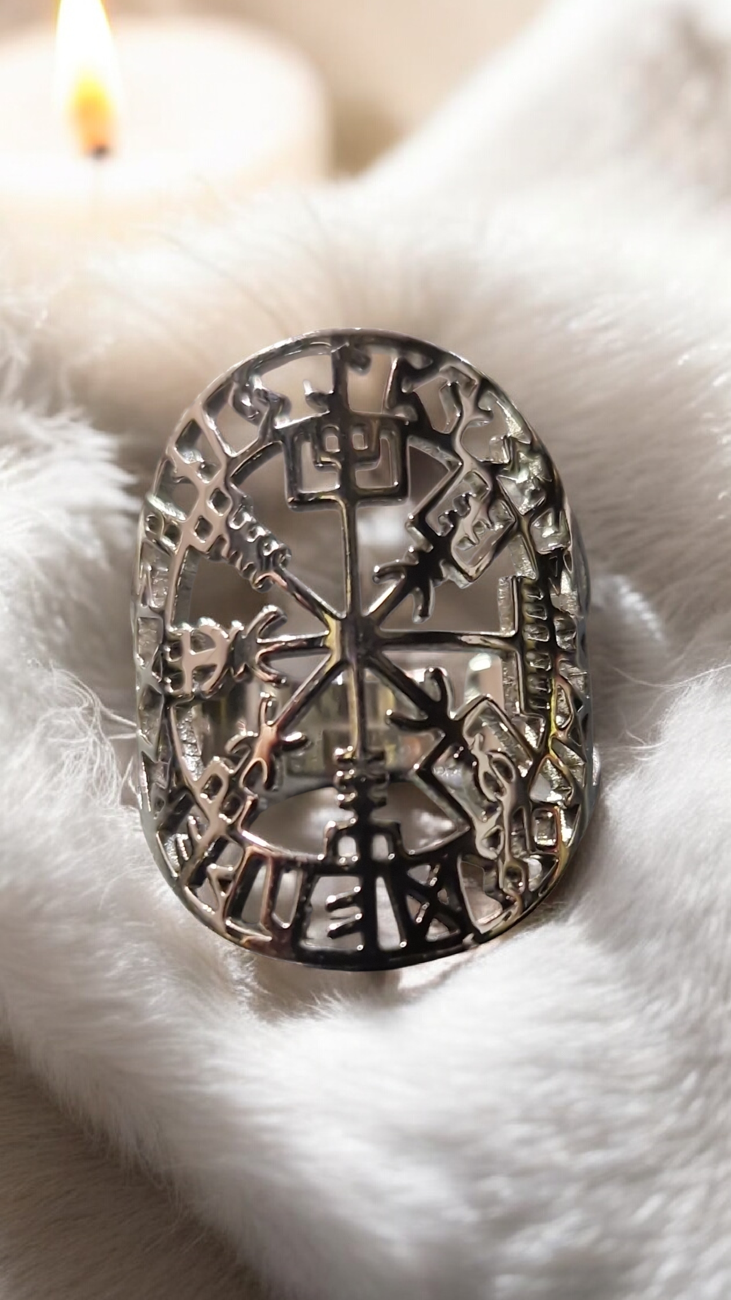 Bague réglable talisman Vegvisir boussole Viking nordique - acier inoxydable or ou argent