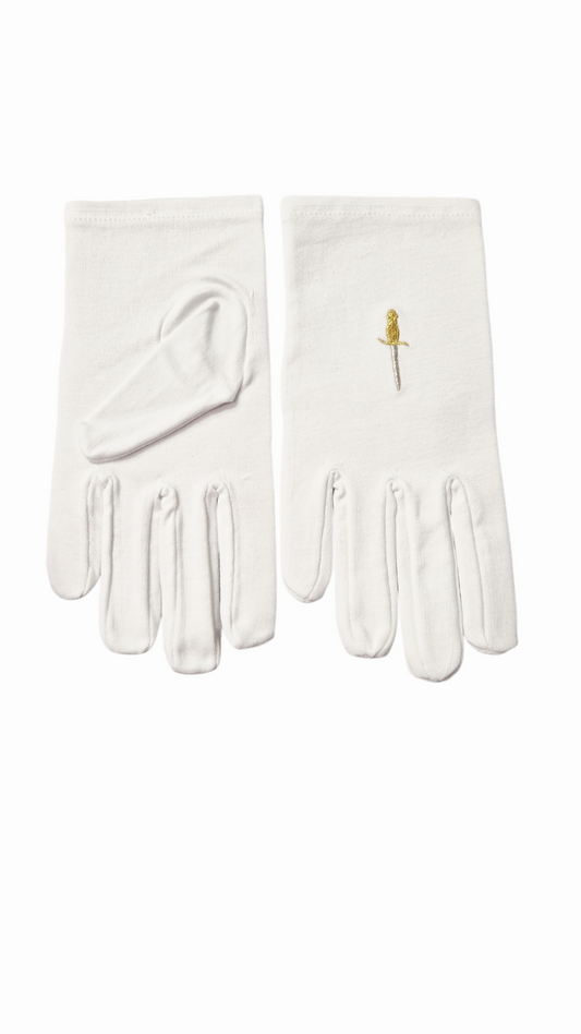 ...Gants maçonniques blancs poignard brodé or & argent - Elu du Rite Français Traditionnel