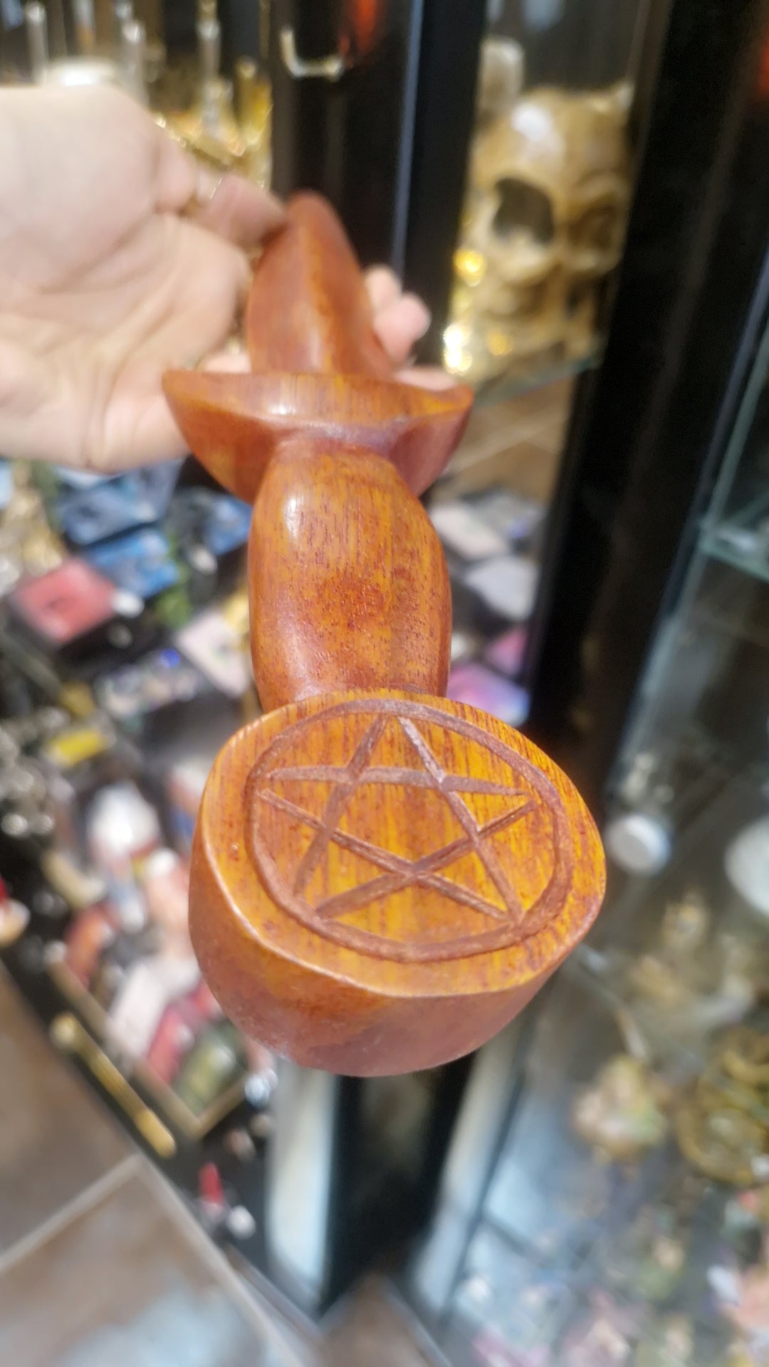 Athamé Rituel en Bois Naturel et Pentagramme – 28 cm