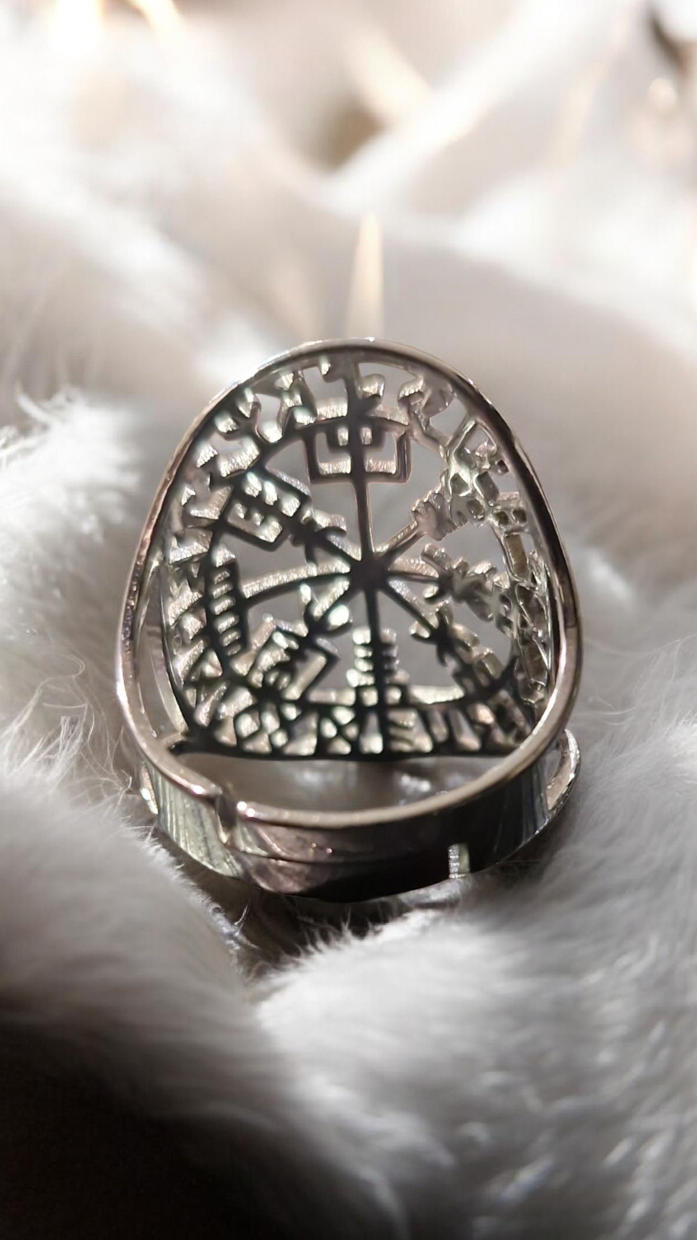 Bague réglable talisman Vegvisir boussole Viking nordique - acier inoxydable or ou argent