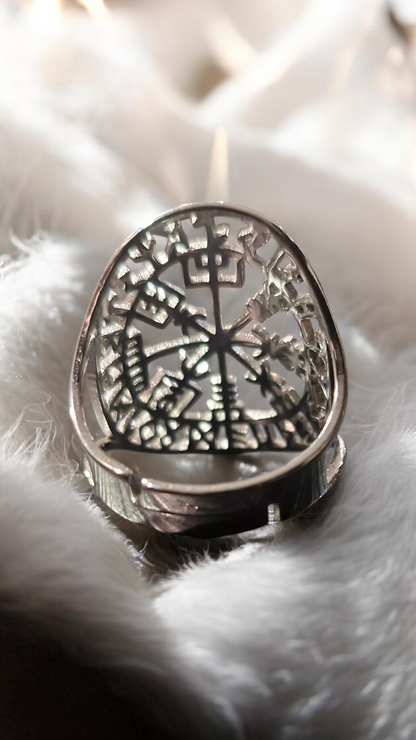 Bague réglable talisman Vegvisir boussole Viking nordique - acier inoxydable or ou argent