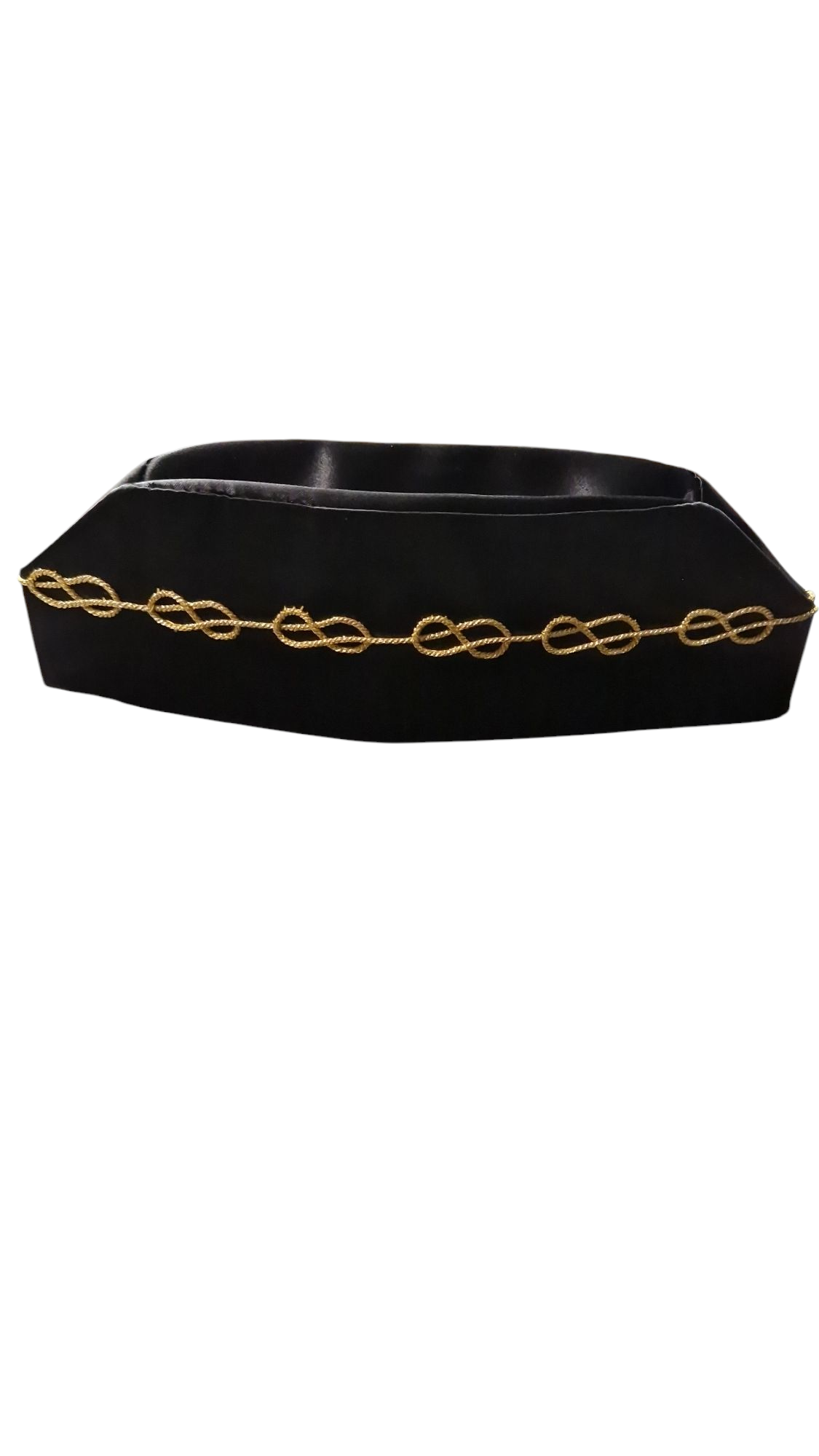 Chapeau de Maître Franc maçon tissu satiné noir - forme calot, lacs d’amour