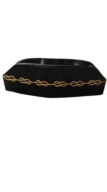 Chapeau de Maître Franc maçon tissu satiné noir - forme calot, lacs d’amour