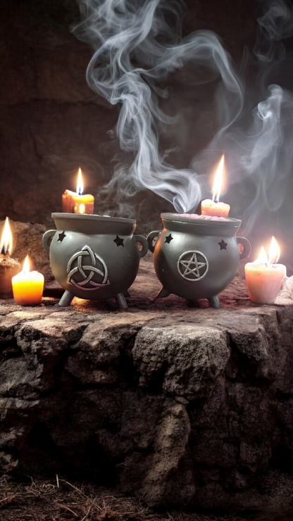 Chaudron brûleur d'encens en Résine ( taille S) – Pentagramme ou Triquetra
