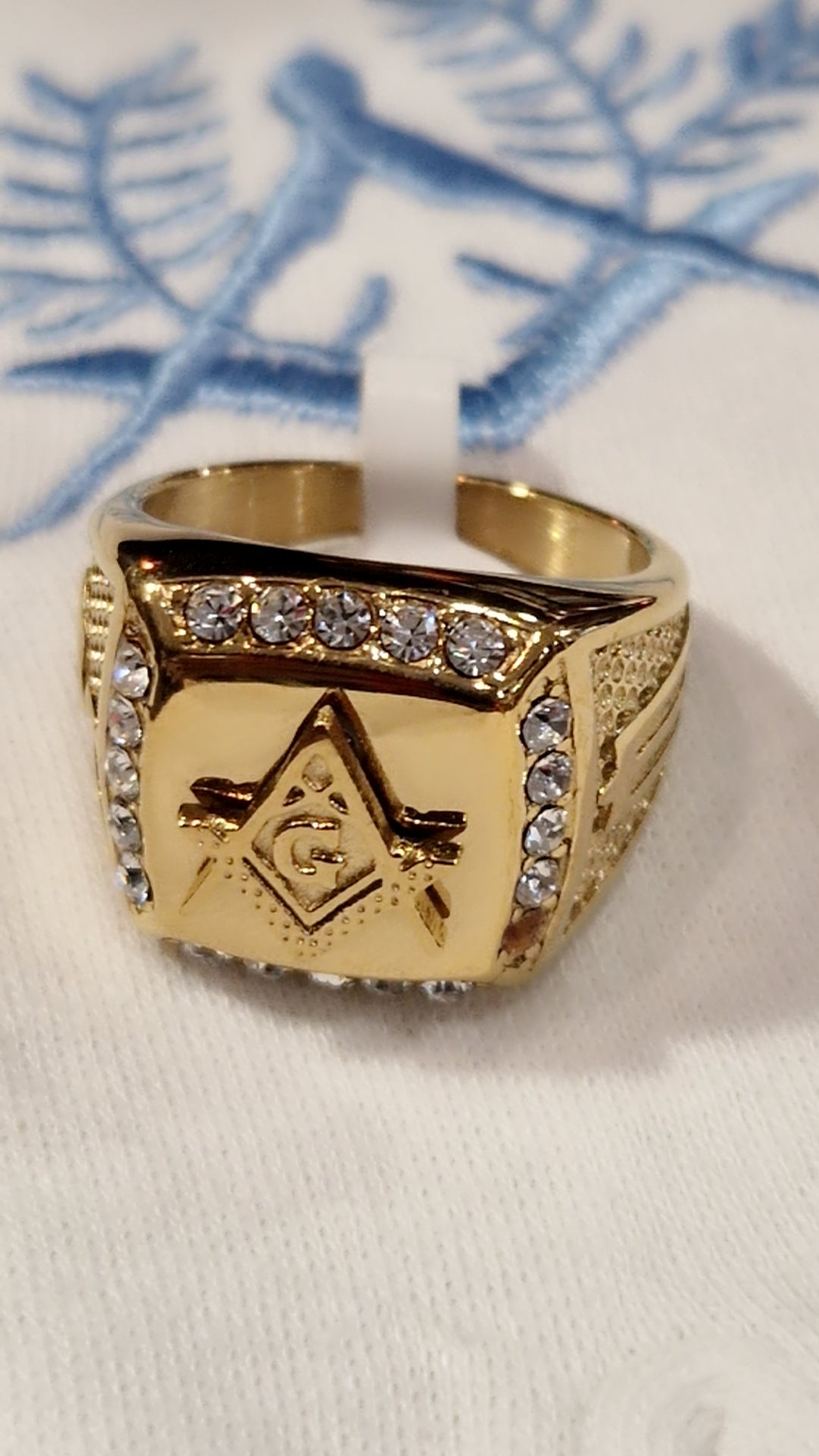 Bague chevalière franc maçon équerre compas acier inoxydable doré