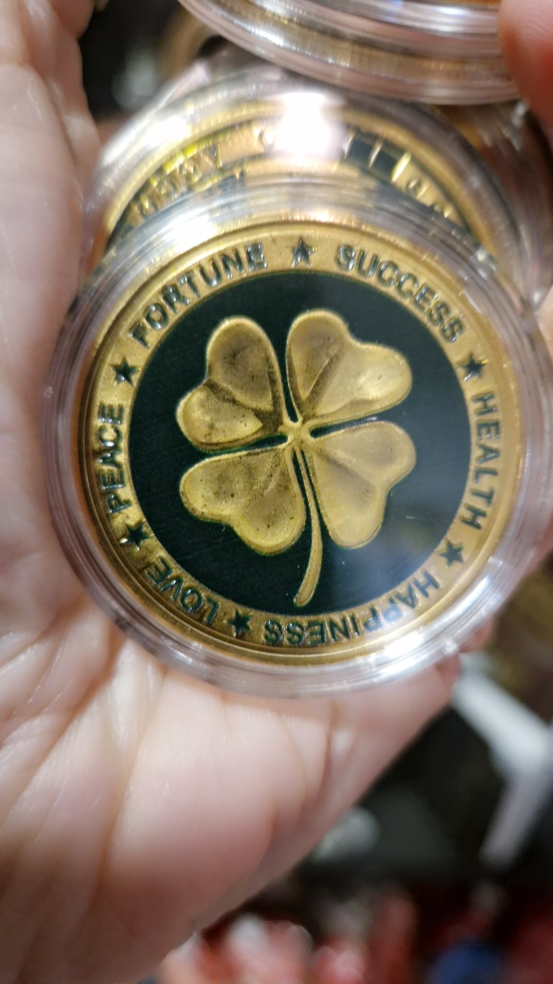 Pièce Porte-Bonheur Métal – Trèfle & Éléphant 4 cm