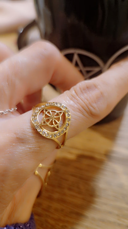 Bague talisman noeud de sorcière réglable - acier inoxydable doré or