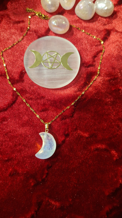 Collier lune en pierre quartz aura angel chaine acier inoxydable ras du cou
