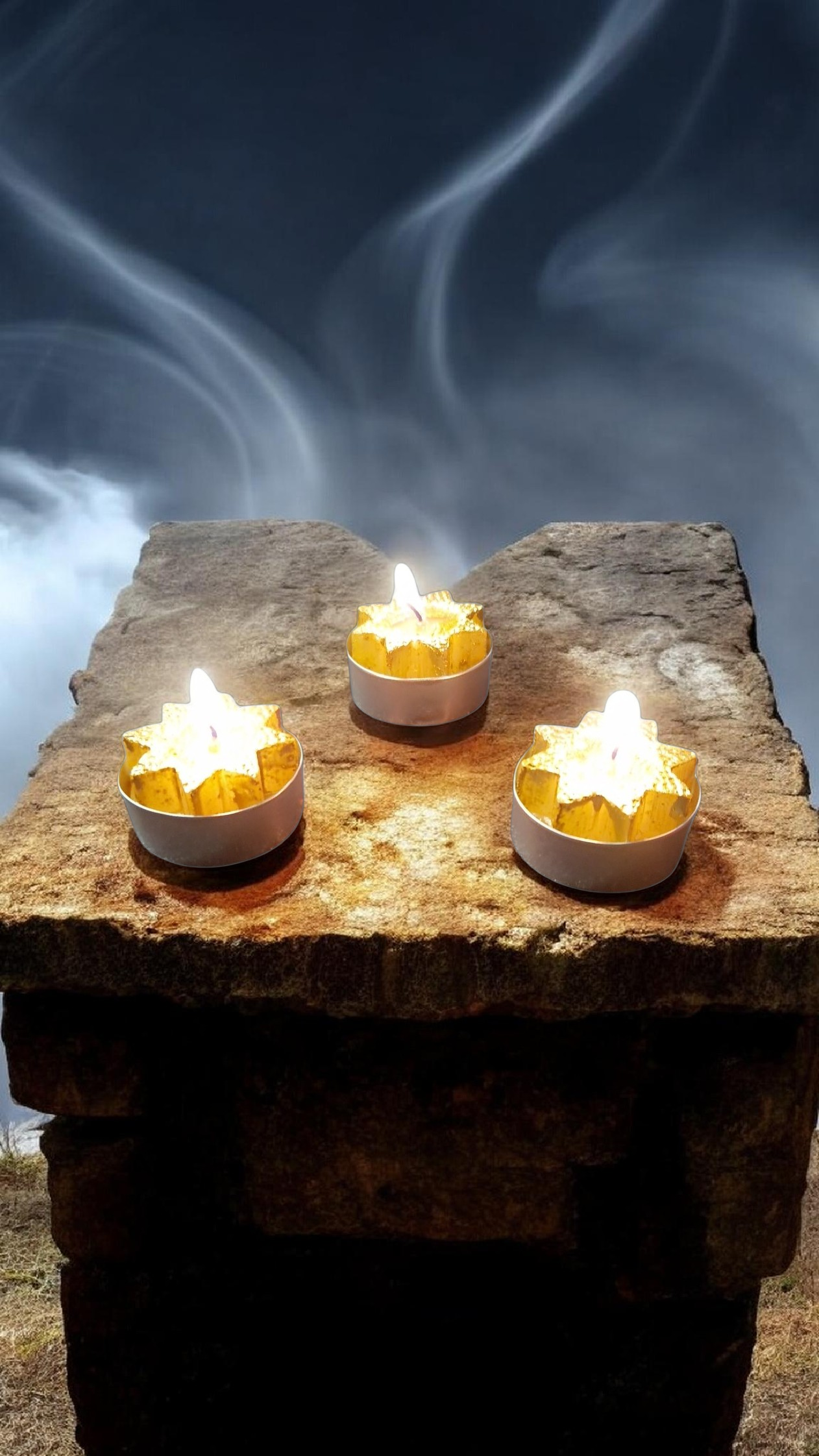 Bougies Stellaires Tea Light : Pack de 3 – Étoiles Dorées & Argentées pour Rituels et Méditation