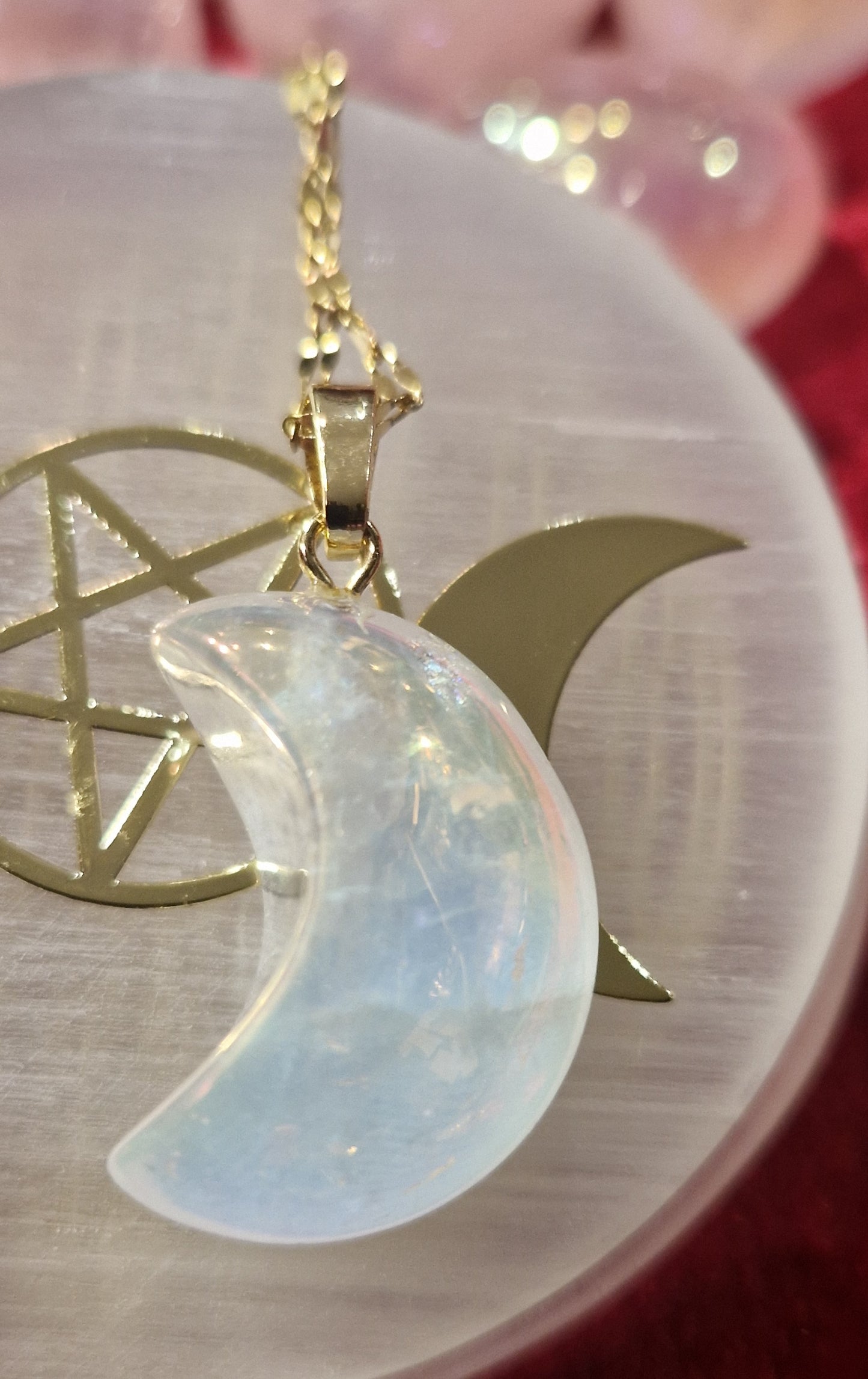 Collier lune en pierre quartz aura angel chaine acier inoxydable ras du cou