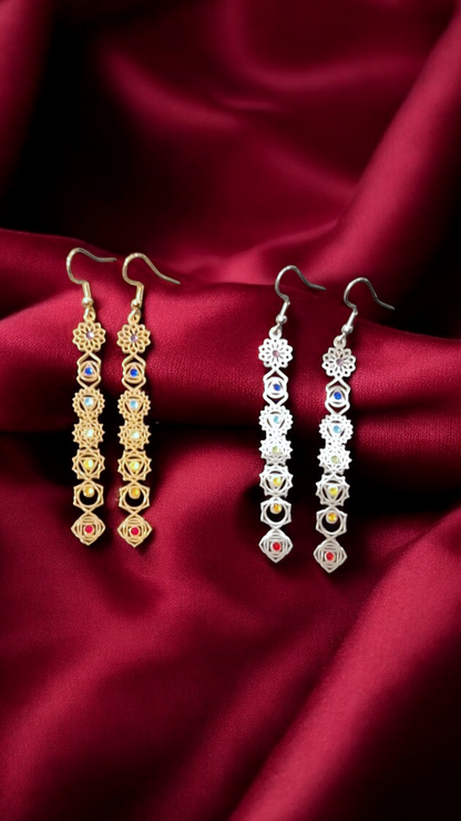 Boucles d’Oreilles Sept Chakras 7 chakras en Acier Inoxydable – Zirconiums Colorés, Écoute et Harmonie