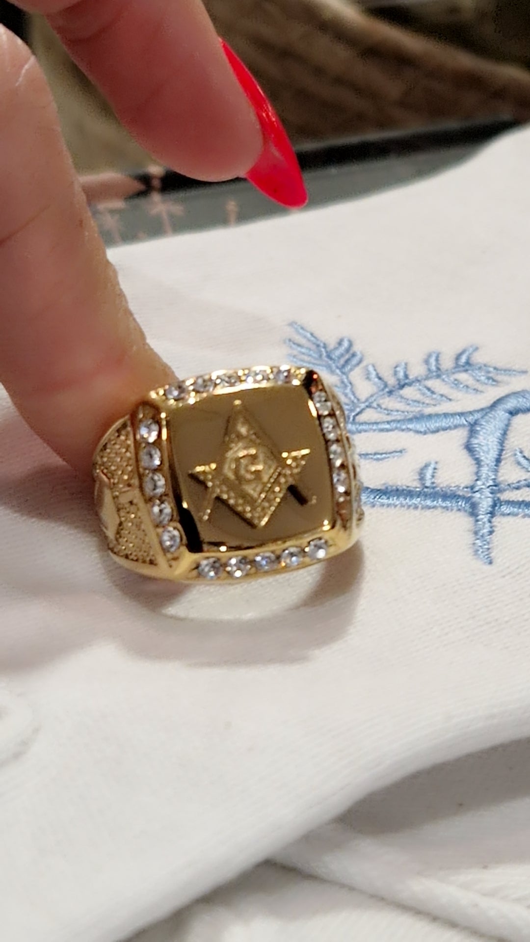 Bague chevalière franc maçon équerre compas acier inoxydable doré