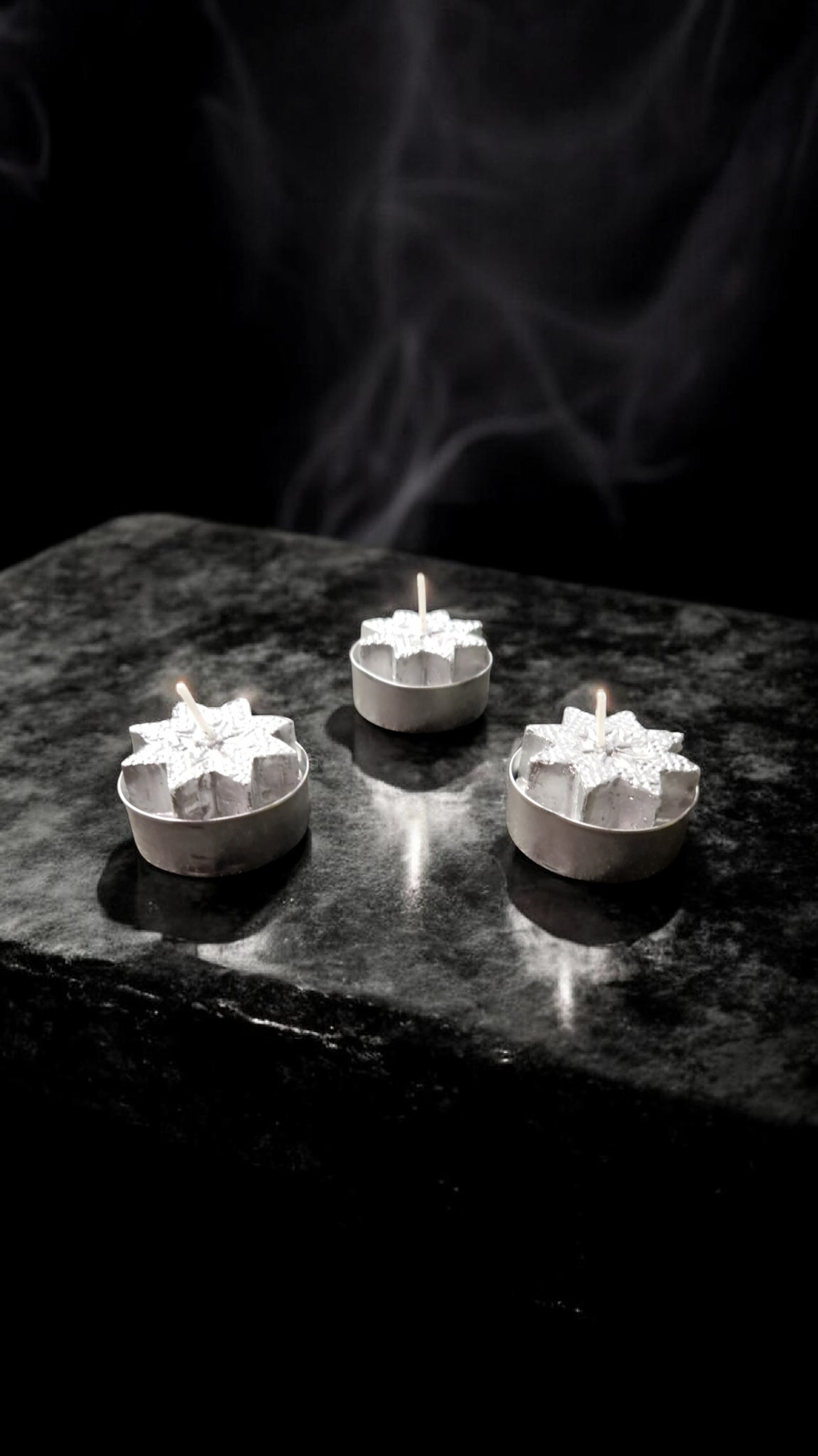 Bougies Stellaires Tea Light : Pack de 3 – Étoiles Dorées & Argentées pour Rituels et Méditation