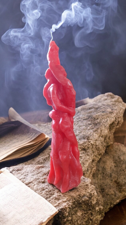 Bougie amour-passion : couple enlacé - magie rouge