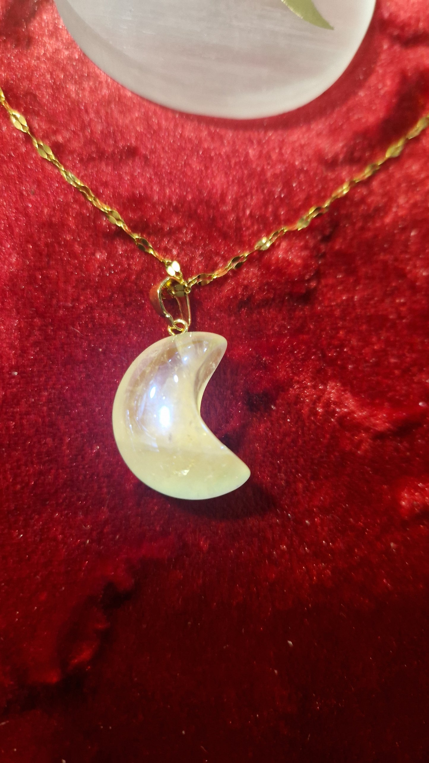 Collier lune en pierre quartz aura angel chaine acier inoxydable ras du cou