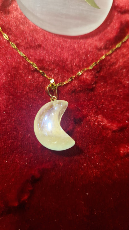 Collier lune en pierre quartz aura angel chaine acier inoxydable ras du cou