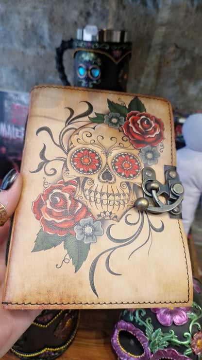 Grimoire en cuir véritable Calavera — Livre des Ombres & Culte des Ancêtres