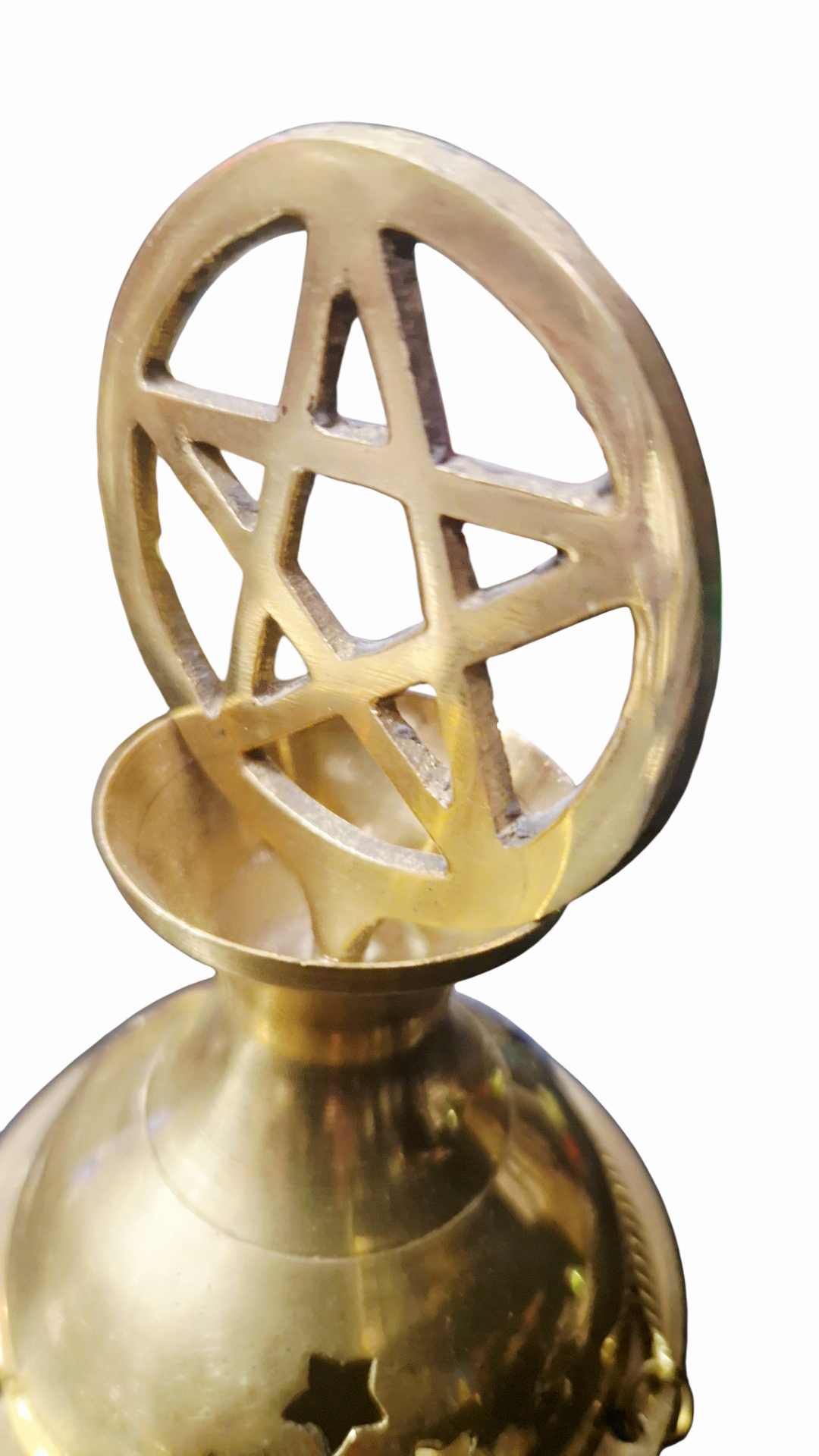 Encensoir suspendu Rituel en Laiton avec Triple Chaîne – Pentagramme & Étoiles – 16 cm purification cones d'encens et résines naturelles