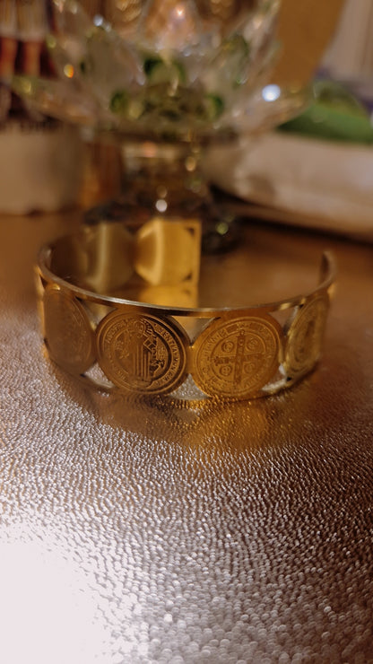 Bracelet Talisman Saint Benoit catholique acier inoxydable bijou rituel protection