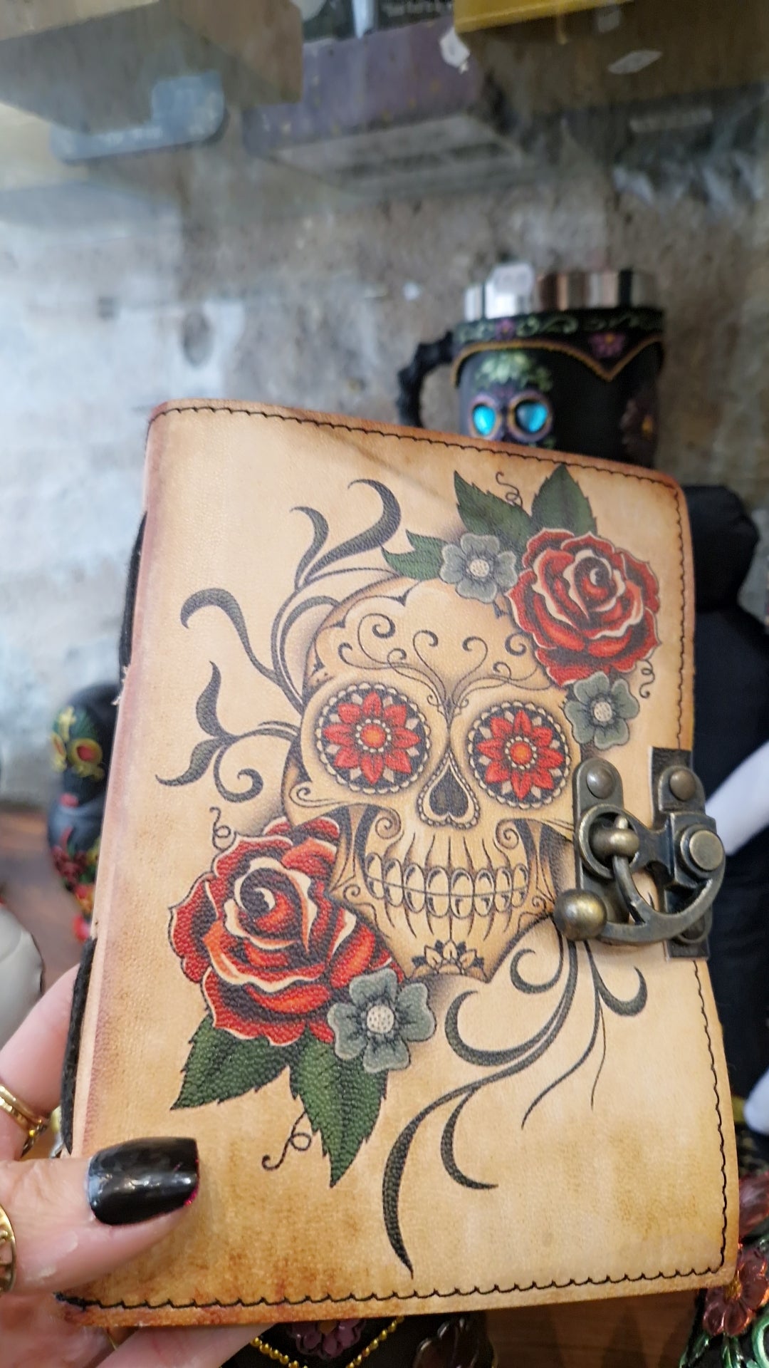 Grimoire en cuir véritable Calavera — Livre des Ombres & Culte des Ancêtres