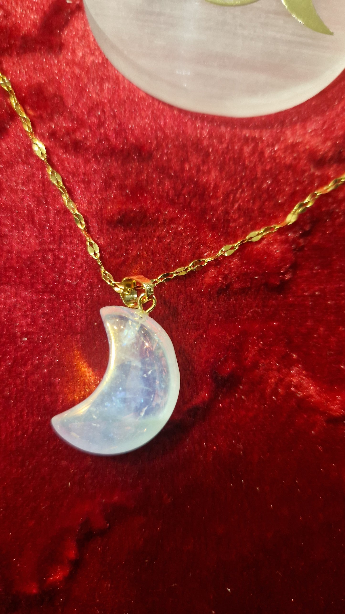 Collier lune en pierre quartz aura angel chaine acier inoxydable ras du cou