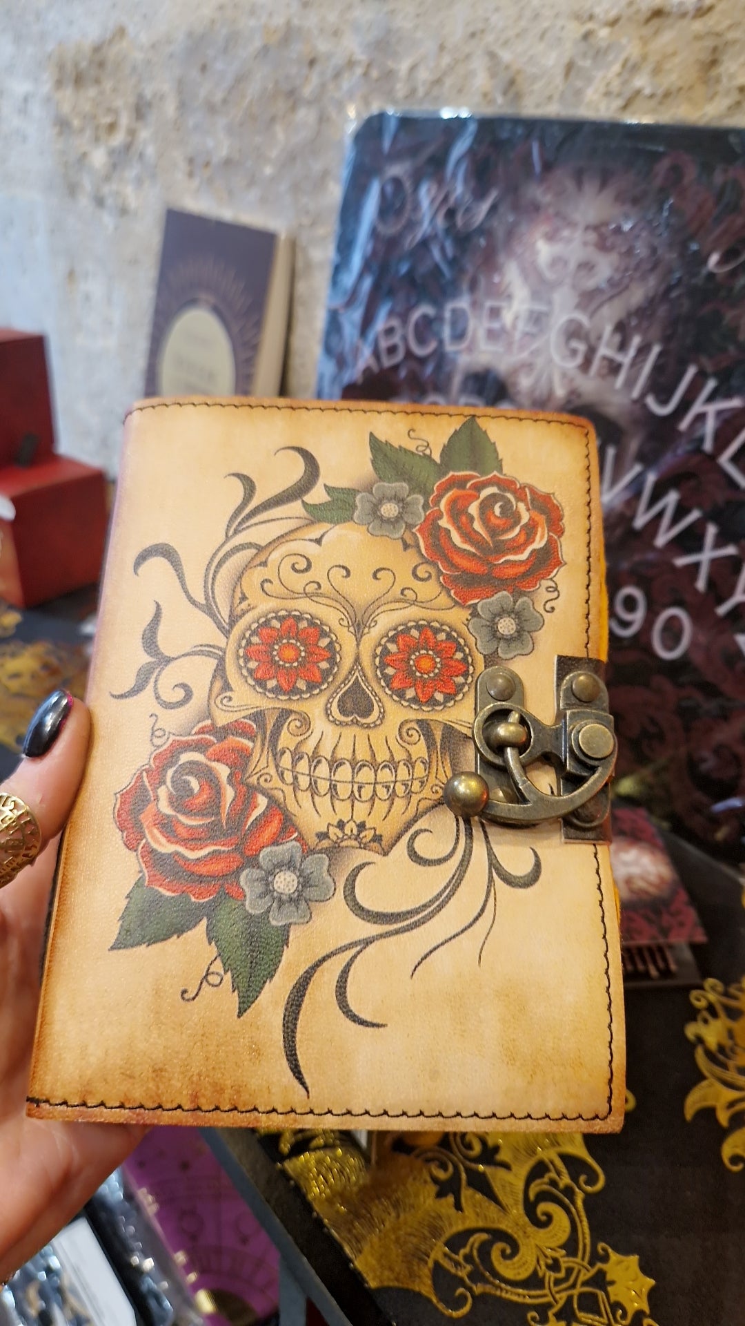Grimoire en cuir véritable Calavera — Livre des Ombres & Culte des Ancêtres