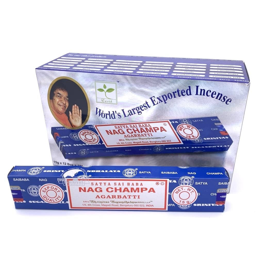 Encens Satya Nag Champa – Coffret 12 boîtes 180 g (15 g chacune)
