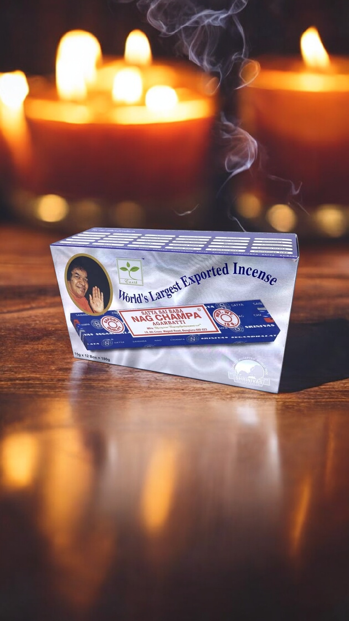 Encens Satya Nag Champa – Coffret 12 boîtes 180 g (15 g chacune)